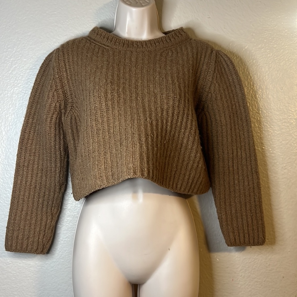 Masscob Brown Crop Crew Sweater